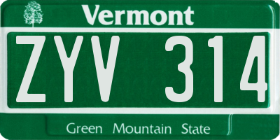 VT license plate ZYV314
