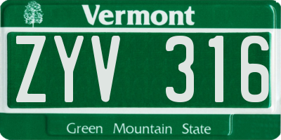 VT license plate ZYV316