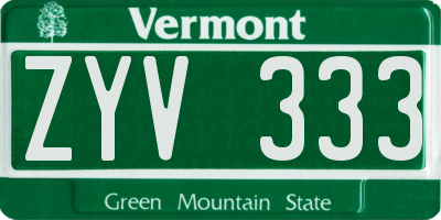VT license plate ZYV333