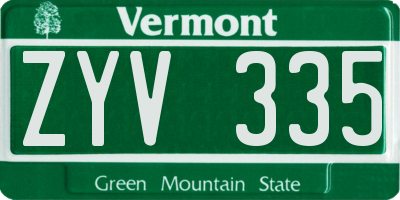 VT license plate ZYV335