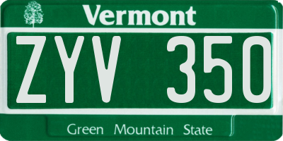 VT license plate ZYV350