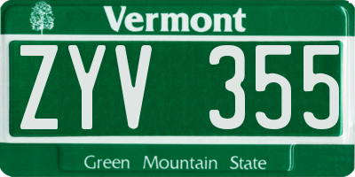VT license plate ZYV355