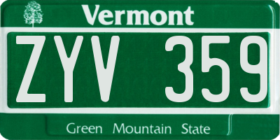VT license plate ZYV359