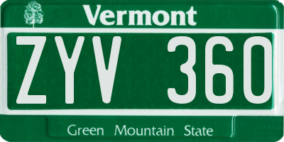 VT license plate ZYV360