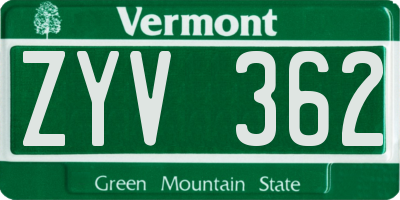 VT license plate ZYV362