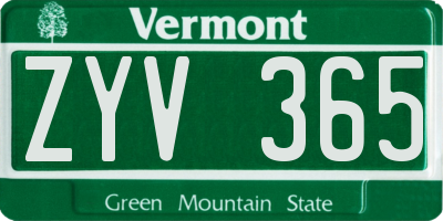 VT license plate ZYV365