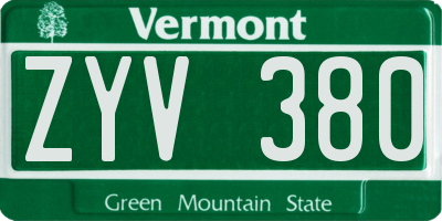 VT license plate ZYV380
