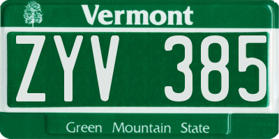 VT license plate ZYV385
