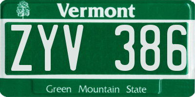 VT license plate ZYV386