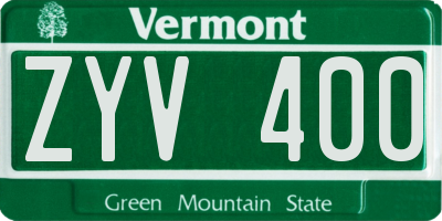 VT license plate ZYV400