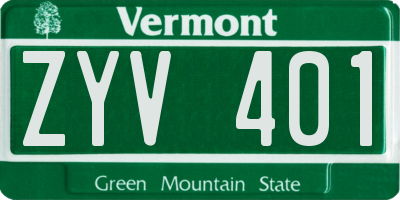 VT license plate ZYV401