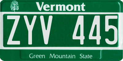 VT license plate ZYV445