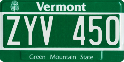 VT license plate ZYV450