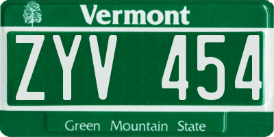 VT license plate ZYV454