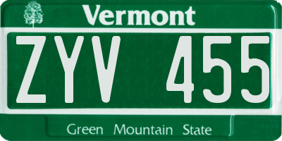 VT license plate ZYV455