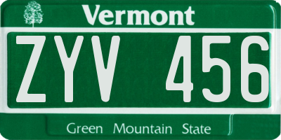 VT license plate ZYV456