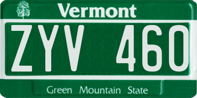 VT license plate ZYV460