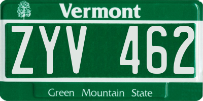 VT license plate ZYV462