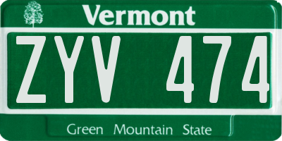 VT license plate ZYV474