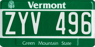 VT license plate ZYV496