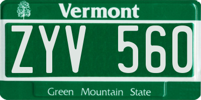 VT license plate ZYV560