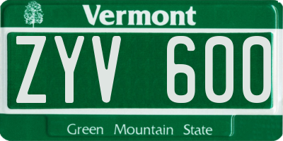 VT license plate ZYV600