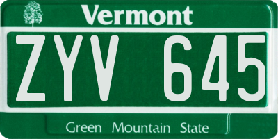 VT license plate ZYV645