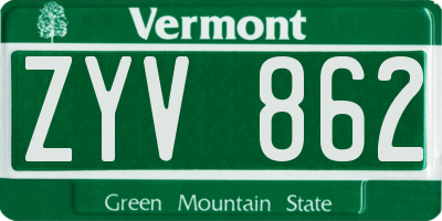 VT license plate ZYV862