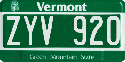 VT license plate ZYV920