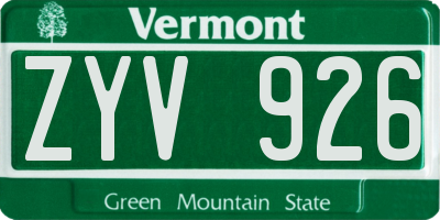VT license plate ZYV926