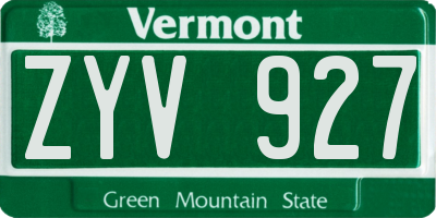 VT license plate ZYV927