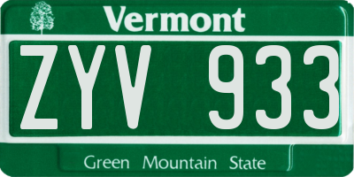 VT license plate ZYV933