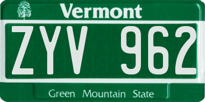 VT license plate ZYV962