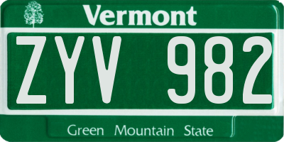 VT license plate ZYV982