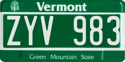 VT license plate ZYV983