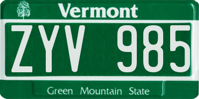 VT license plate ZYV985