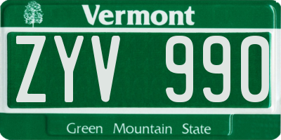 VT license plate ZYV990