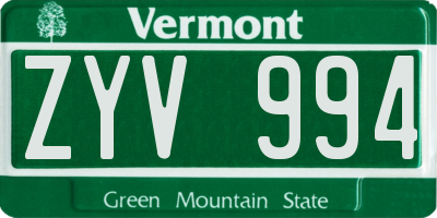 VT license plate ZYV994