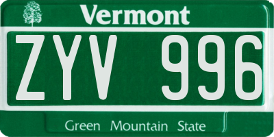 VT license plate ZYV996