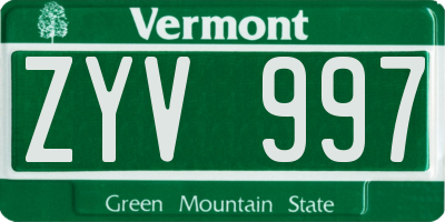 VT license plate ZYV997