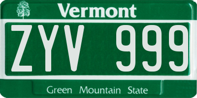 VT license plate ZYV999