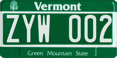 VT license plate ZYW002