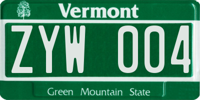 VT license plate ZYW004