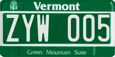 VT license plate ZYW005