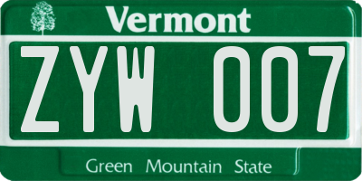 VT license plate ZYW007