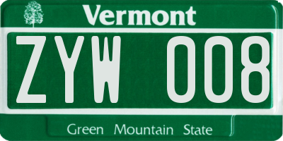 VT license plate ZYW008