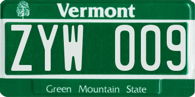 VT license plate ZYW009