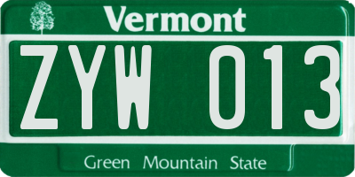 VT license plate ZYW013