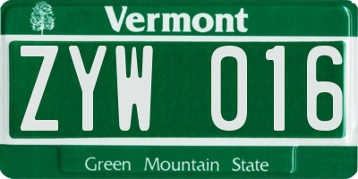 VT license plate ZYW016