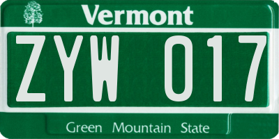 VT license plate ZYW017